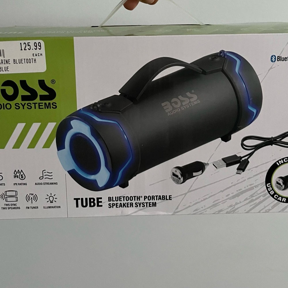 Boss Black Bluetooth Portable Speaker with Blue Accents